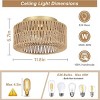 Semi Flush Mount Ceiling Light,Rattan Shade Pendant Light,3-Lights Boho Chandelier,Ceiling Light Fixture-The Pop Home - 3 of 4