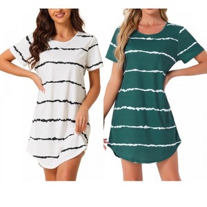 INSPIRE CHIC Women's 2 Pcs Round-Neck Curved-Hem Short-Sleeve Nightshirt Sleep Gown - 1 of 4