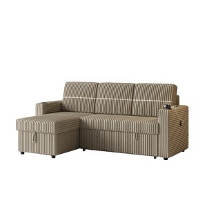 VYNXARIA 85 Inches Corduroy Sofa Bed,3 Seater Sleeper Sofa with Storage Chaise,Pull Out Couch£¬BROWN - 1 of 4