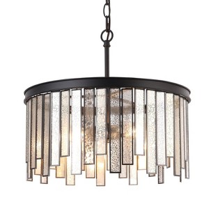 LNC Hemaaolay 3-Lights 16" Modern Drum Small Chandelier, Matte Black and Mercury Glass - 1 of 4