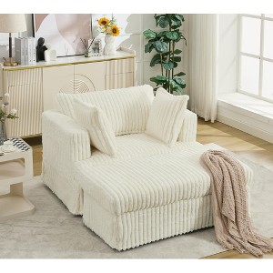 Sapphtopaz 2pc Oversized Corduroy Chaise Accent Chair Upholstered Sofa Lounge Chair with Ottoman, Deep Seat Living Room Chair Comfy Chair - 1 of 4