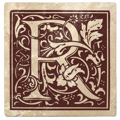 Christmas by Krebs Set of 4 Ivory and Brown "R" Square Monogram Coasters 4"