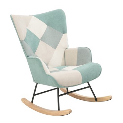 Vynxaria Mid-Century Rocking Chair with Ottoman - Stylish Fabric Rocker for Living Room & Bedroom