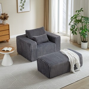 49”W Corduroy Sponge Sofa Lounge Chair Sleeper Chair with Removable footrest and Pillow, No Assembly Required-ModernLuxe - 1 of 4
