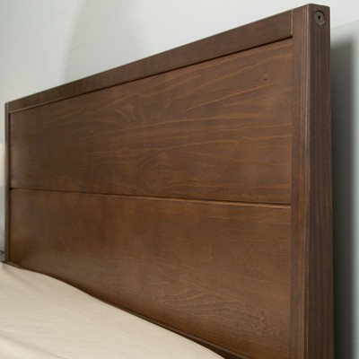 Walnut Queen Solid Pine Wood Bed Frame with Headboard