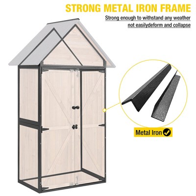 Dark Brown Fir Wood Outdoor Storage Shed with Shelving