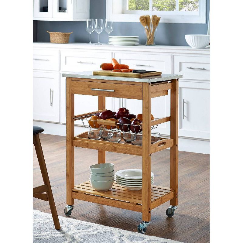 Aya Bamboo Kitchen Cart with Stainless Steel Top Natural - Boraam, 4 of 6