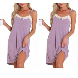 INSPIRE CHIC Women Nightgown Sleeveless Lace Trim Breathable Thigh Length Soft Sleepdress - 1 of 4
