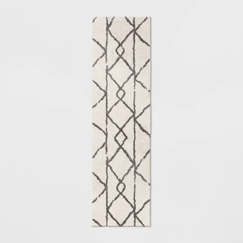 Photos - Area Rug 2'x7' Geometric Design Woven Runner Rug White - Project 62™