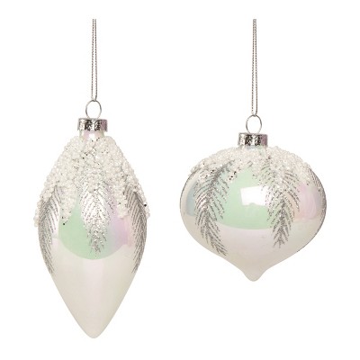 Transpac Glass Iridescent Beaded Elegant Ornament Set of 2 Home Decorations Christmas