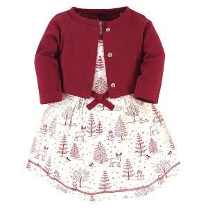 Touched by Nature Baby and Toddler Girl Organic Cotton Dress and Cardigan 2pc Set, Winter Woodland, 12-18 Months - 1 of 4