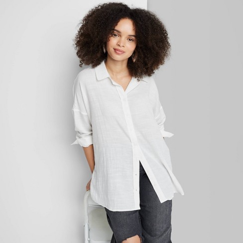 Women's Long Sleeve Oversized Button-down Boyfriend Shirt - A New Day™  White Xl : Target