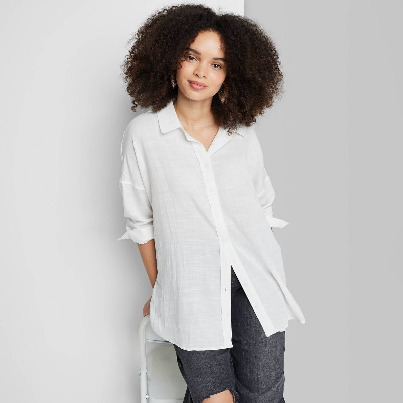 Women's Long Sleeve Oversized Button-Down Shirt - Wild Fable™, 1 of 12