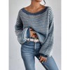 Women's Long Sleeve Sweaters Casual Striped Off Shoulder Knitted Pullover Sweater - 2 of 4
