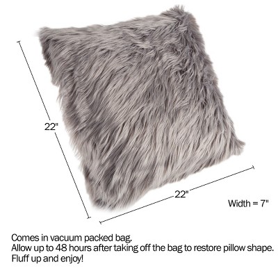 Gray 23" Himalayan Faux Fur Square Accent Pillow Set