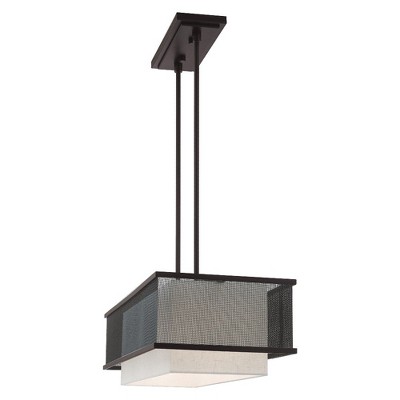 Urban Bronze 3-Light Linear Chandelier with Oatmeal Fabric Shade