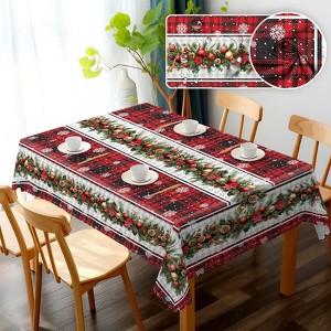 Christmas Reindeer Tablecloth with Bowknot & Plaid Pattern – Dustproof Holiday Dining Table Cover Home Decor - 1 of 4