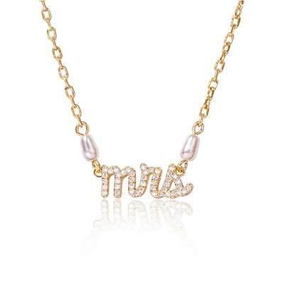 Benevolence LA 14K Gold Plated Mrs Necklace with Pave Stones