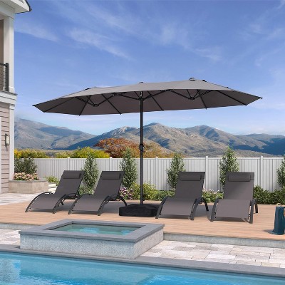 PURPLE LEAF 14ft Patio Market Umbrella and Base Double-Sided Rectangle Outdoor Table Sun Umbrellas with Crank