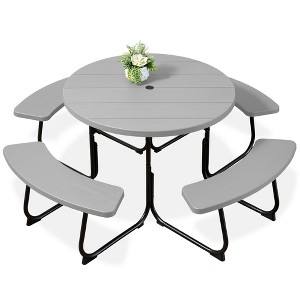 Best Choice Products 8-Person Circular Outdoor Picnic Table w/ 4 Benches, Umbrella Hole, 2000lb Capacity - 1 of 4
