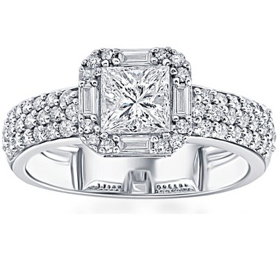 Pompeii3 1 5/8CT Princess Cut Halo Diamond Engagement Ring 14k White Gold Lab Created