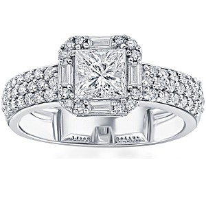 Pompeii3 1 5/8CT Princess Cut Halo Diamond Engagement Ring 14k White Gold Lab Created - 1 of 4