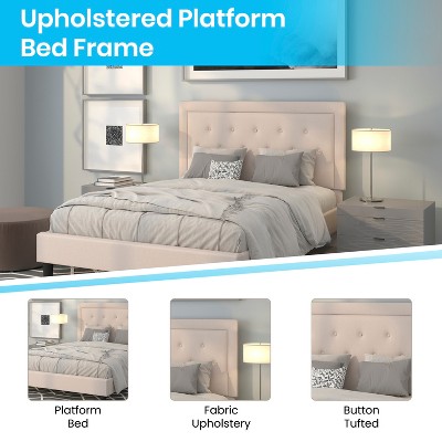 Beige Queen Size Tufted Upholstered Platform Bed with Slats