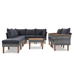 VisioGear 9-Piece Patio Furniture Set, Outdoor Conversation Set, Sectional Sofa Set with Coffee Table, Gray, 25.14"825.14"*16.14" - 1 of 4
