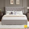 Garvee Upholstered Bed Frame with Storage Drawers, Velvet Platform Bed with Tufted Headboard & Rivets, No Box Spring Needed, Noise Free - 3 of 4