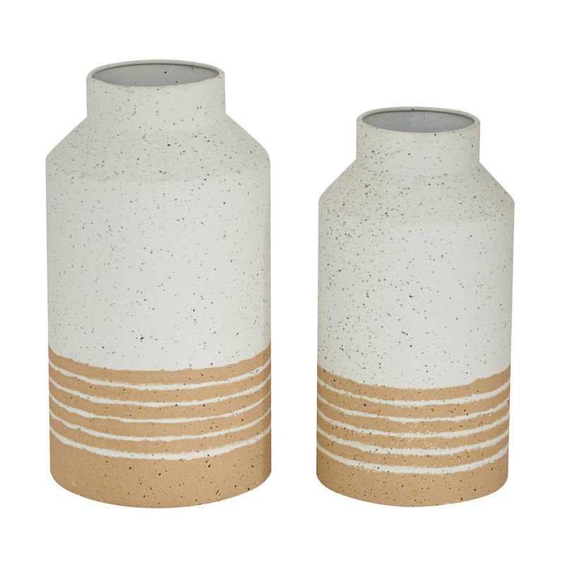 Set of 2 Round White Metal Textured Vase with Beige Striped Base - Olivia &#38; May, 6 of 8