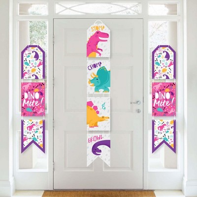 Big Dot of Happiness Roar Dinosaur Girl - Hanging Vertical Paper Door Banners - Dino Baby Shower or Birthday Party Wall Decor Kit - Indoor Door Decor