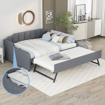 NicBex Twin Size Metal Daybed, Modern Sofa Bed Frame with Adjustable Trundle and LED for Bedroom, Living Room