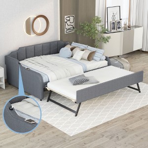 NicBex Twin Size Metal Daybed, Modern Sofa Bed Frame with Adjustable Trundle and LED for Bedroom, Living Room - 1 of 4