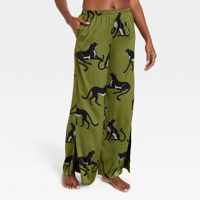 Image of Women's Satin Pajama Pants - Auden™ Green/Panther L