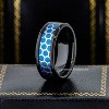 Jewelry Avalanche 8mm Beveled Black IP Honeycomb & Opal Inlay Tungsten Carbide Mens Wedding Band - 2 of 4