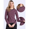 INSPIRE CHIC Women's Striped Long Sleeve Crew Neck Slim Fit Color Block T-Shirts - 2 of 4