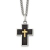 Chisel Stainless Steel with Diamond-cut 14K Gold Accent with Black Enamel Cross Pendant on a 24" Curb Chain Necklace - 2 of 4