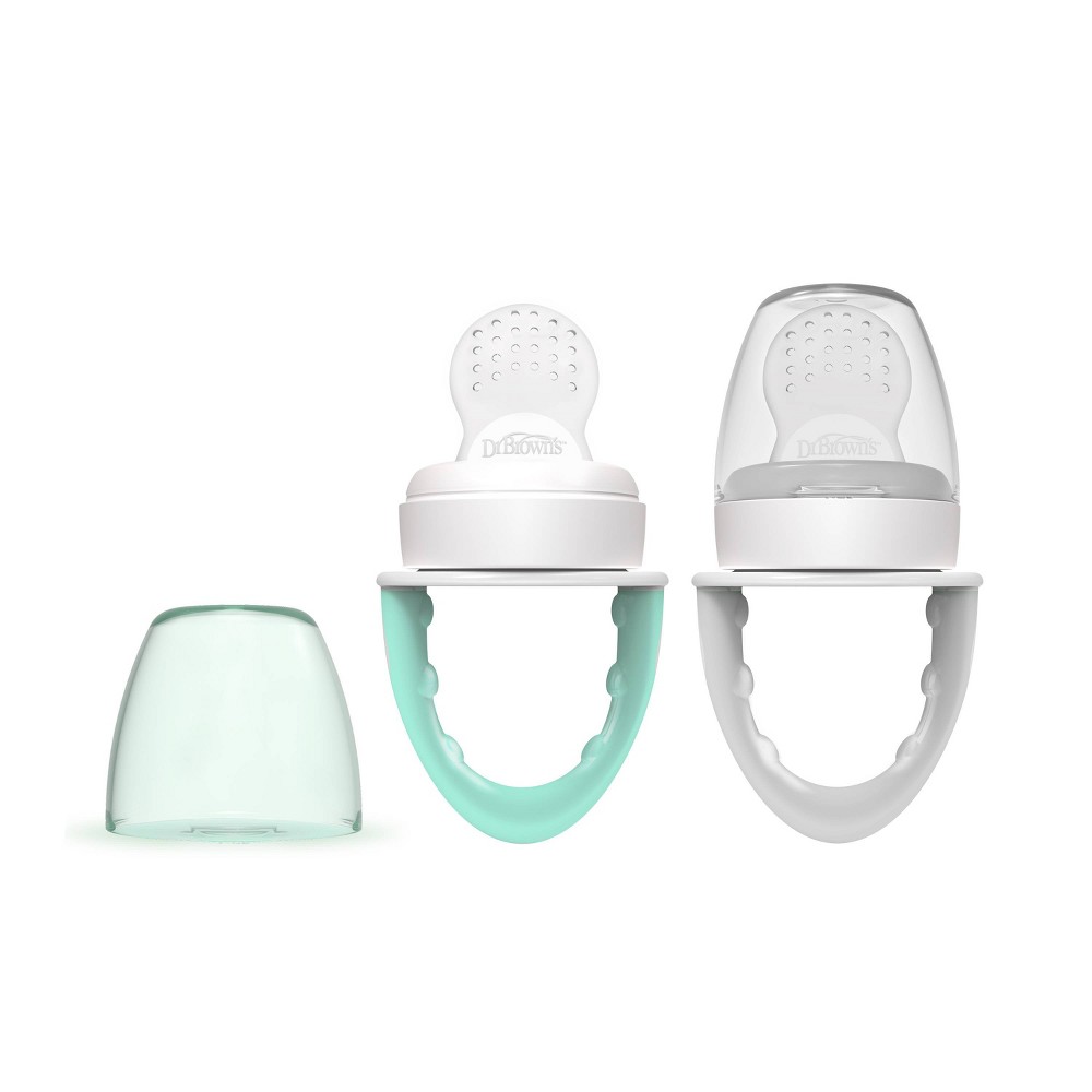 Photos - Baby Bottle / Sippy Cup Dr.Browns Dr. Brown's Fresh Firsts Silicone Feeder - Mint & Gray - 2pk 