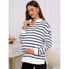 INSPIRE CHIC Women's Maternity Tunic High Low Tops Half Zip Long Sleeve Mock Neck Side Slit Striped Pregnancy Blouse - 2 of 4