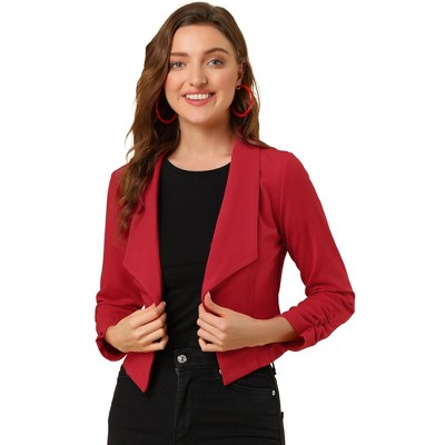 kandidatskole rekruttere karakter Allegra K Women's Notched Lapel Ruched Sleeve Jackets Business Cropped Blazer  Red L : Target