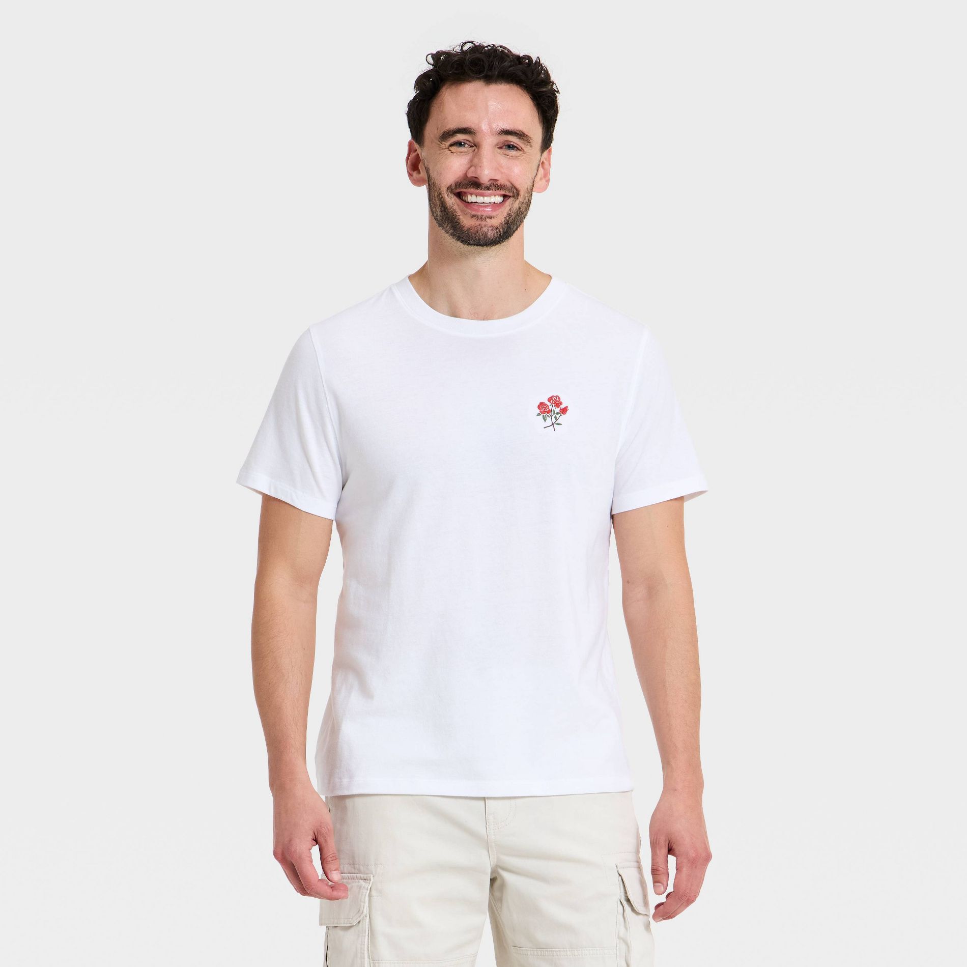 Men's Short Sleeve Every Wear Plus Crewneck T-Shirt - Goodfellow & Co™ White Floral Print L