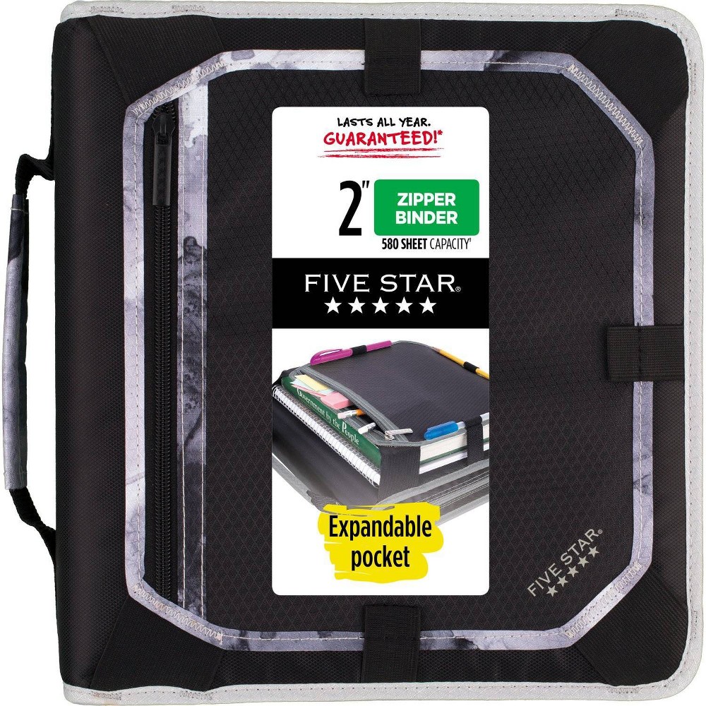 Photos - File Folder / Lever Arch File 2" Sewn Zipper Binder with Expansion Panel Black/Gray - Five Star