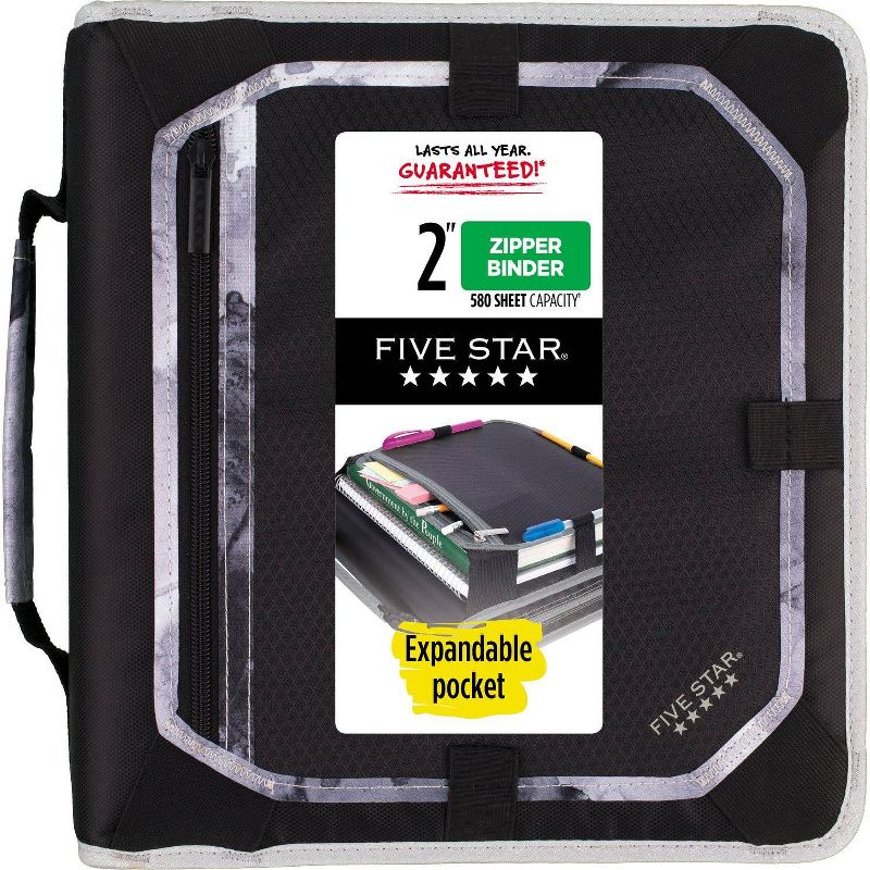 2&#34; Sewn Zipper Binder with Expansion Panel Black/Gray - Five Star, 1 of 4