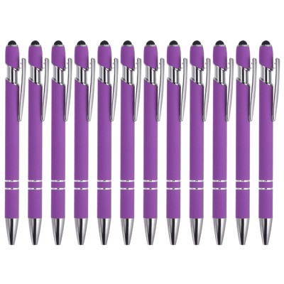 Unique Bargains Metal Black Ink Medium Point 2 in 1 Ballpoint Pen with Screen Touching Tip Style 1 12 Pcs