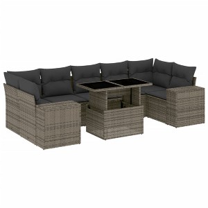 vidaXL Patio Sofa Set with Cushions Outdoor Furniture 8 Piece Poly Rattan - Gray without storage - 1 of 4