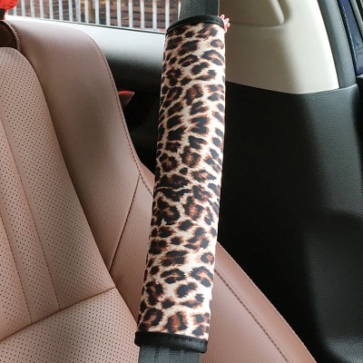 X AUTOHAUX Non-Slip Pure Leopard Pattern Soft Comfort Neoprene Seat Belt Covers Black Brown 2 Pcs