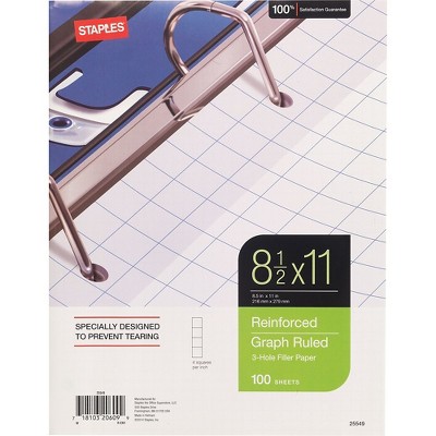 Staples Reinforced Filler Paper Graph Ruled 4x4 8-1/2" x 11" TR25549G/25549