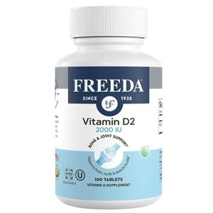 FREEDA Vitamin D2 2000 IU – Vegan Vitamin D for Bone Strength & Immune Support – Vegan Ergocalciferol D2 Supplement, 100 Tiny Tablets - 1 of 4