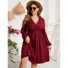 Coolmee Women's Plus Size Dress V Neck Long Sleeve Front Knotted Elastic Elegant Dress A Line Knee Length Midi Dress - 2 of 4