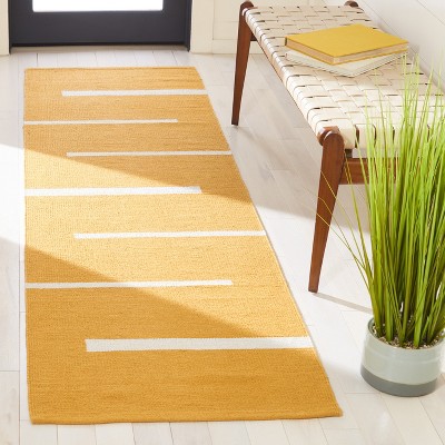 Gold and Ivory Handwoven Cotton Runner Rug, 2'3" x 8'